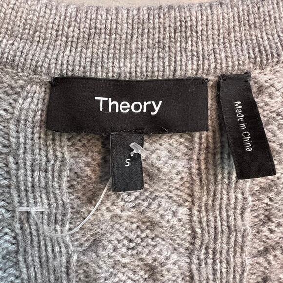 Theory Gray Wool Cashmere Cable Knit Cardigan Sweater Size S - Picture 4 of 5